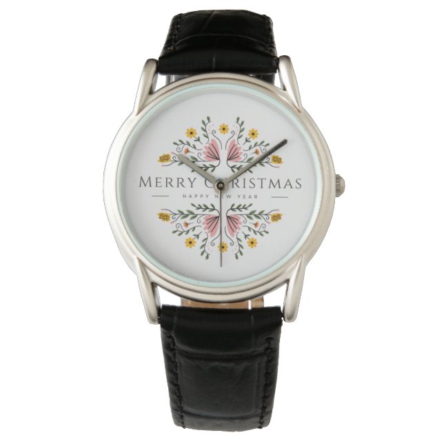 Montre en cuir noir classique (devant)