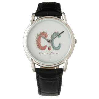 Montre en cuir noir classique (C.C.