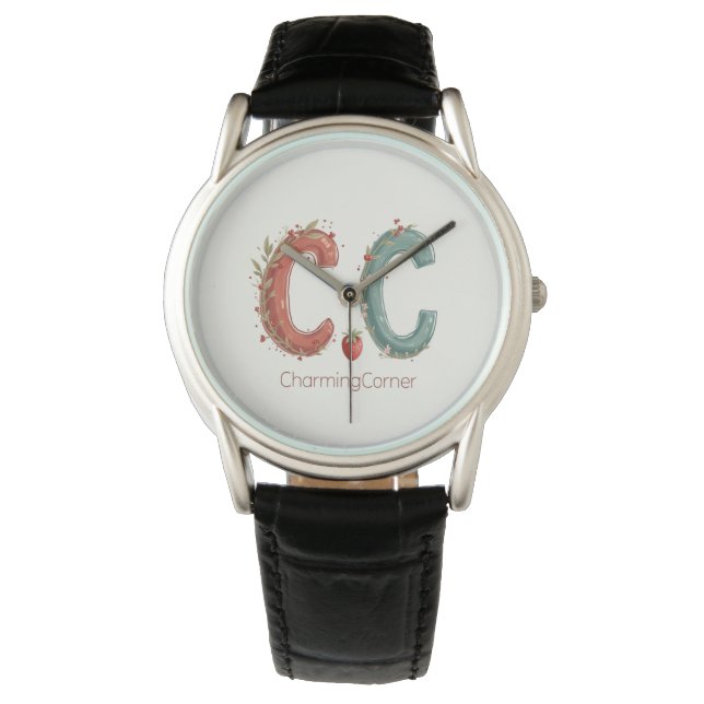 Montre en cuir noir classique (C.C. (devant)