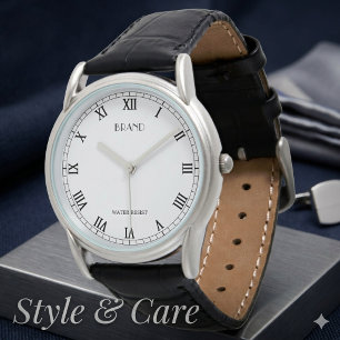 Montre en cuir noir classique personnalisée pour h