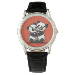 Montre en cuir noir classique pour hommes Pandas