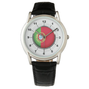Montre en cuir noir du drapeau portugais masculin