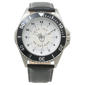 Montre en cuir noir en acier inoxydable pour homme