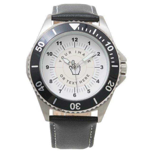 Montre en cuir noir en acier inoxydable pour homme (devant)