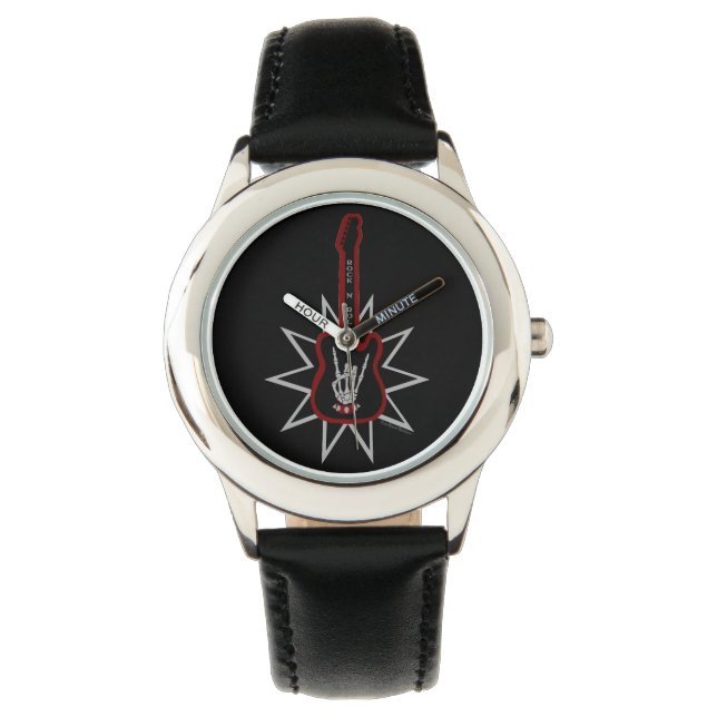 Montre en cuir noir pour enfant - Rock n'Roll (devant)