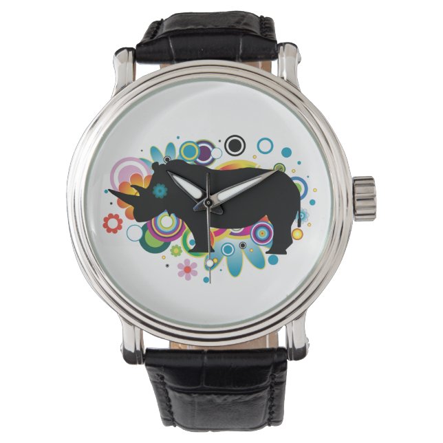 Montre en cuir noir Rhino Abstrait (devant)