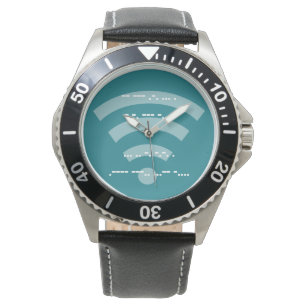 Montre en cuir noire du code Morse s/s des hommes