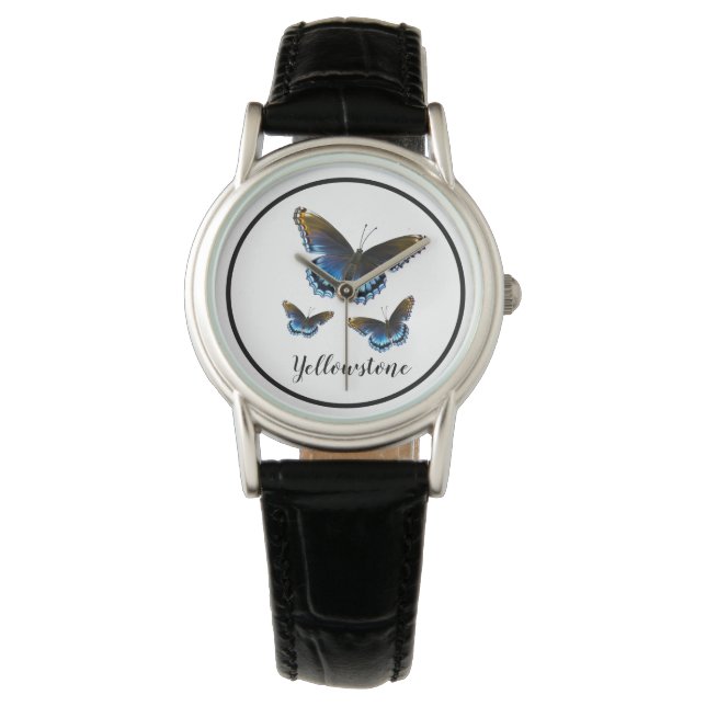 Montre en cuir pour femmes Papillons Yellowstone (devant)