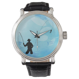 Montre en cuir vintage de noir de pêcheur de pêc