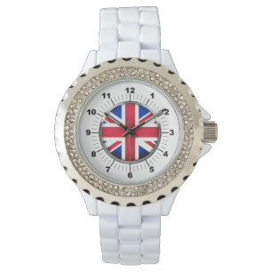 Montre en émail blanc Drapeau du Royaume-Uni pour