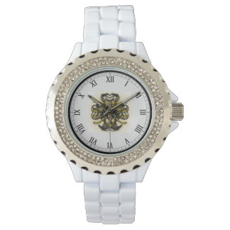 Montre en émail blanc en pierre blanche pour femme