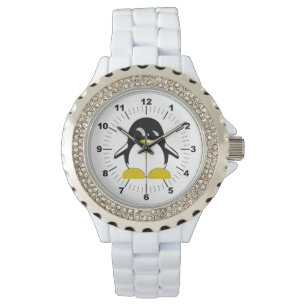 Montre en émail blanc en pierre de manchot pour fe