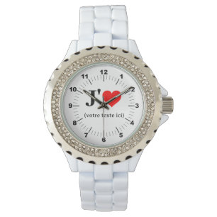 Montre en émail blanc en strass I Heart pour femme