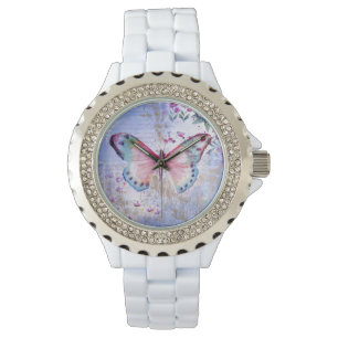 Montre en émail blanc et strass pour femme / Vinta