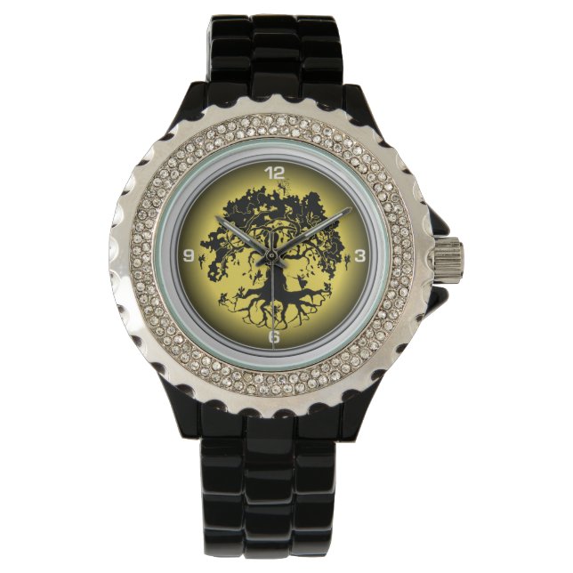 Montre en émail noir en strass féminin Fairies Tre (devant)