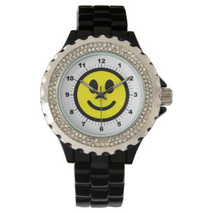 Montre en émail noir en strass Joyeux visage des f