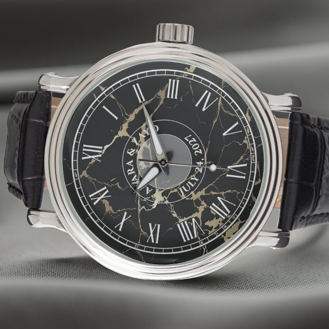 Montre en faux marbre noir pour hommes - Cuir - Vi (Créateur téléchargé)