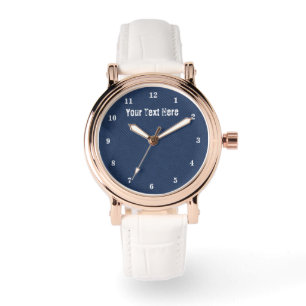 Montre en faux tissu de denim bleu avec texte pers