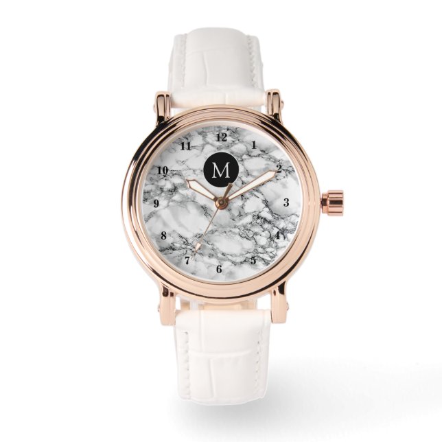 Montre en marbre blanc avec lettre monogramme (Recto)