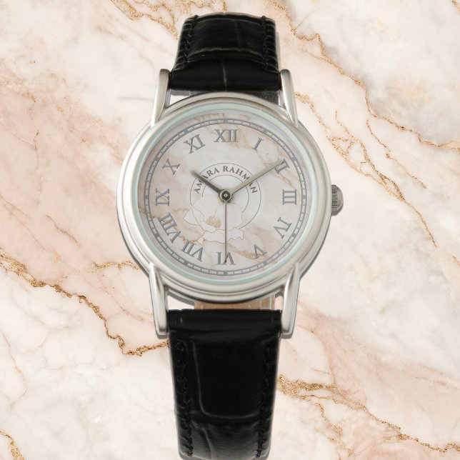 Montre en marbre faux rose pour femmes - avec fleu (Créateur téléchargé)