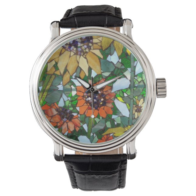 Montre en mosaïque de tournesol par Willowcatdesig (devant)