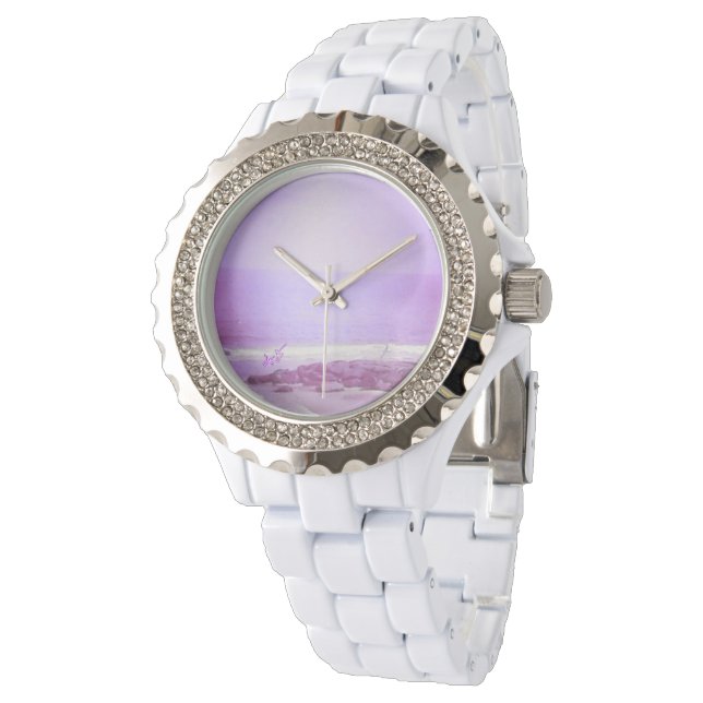Montre en pierre blanche violette Ocean & Sky (Incliné)