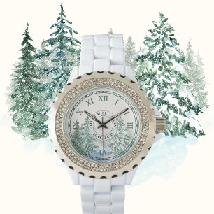 Montre en pierre de la forêt d'hiver pour femmes -