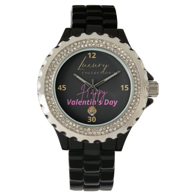 Montre en strass pour femme avec bracelet noir en  (devant)
