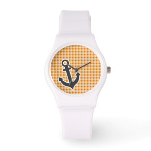Montre En vichy orange foncé ; Ancre