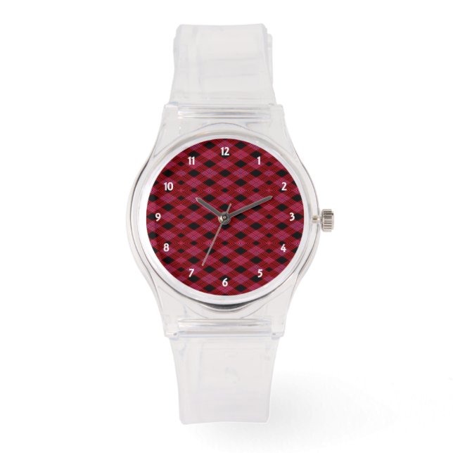 Montre en vichy Vérifier rouge et noir Sporty Rose Watch (Recto)