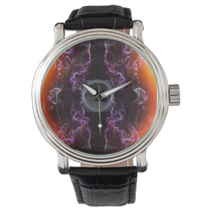 Montre Enceinte musicale et motif néon violet