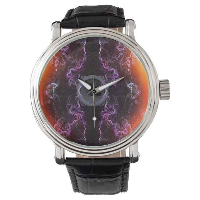 Montre Enceinte musicale et motif néon violet (devant)