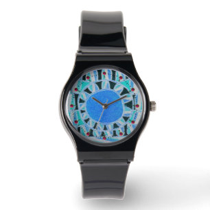 Montre Énergie solaire SOLEIL/ Aqua Bleu, Blanc, Noir