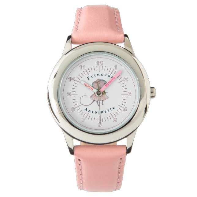 Montre Enfant Rose Bleu Fille Rat Souris Personnelle Prin (devant)