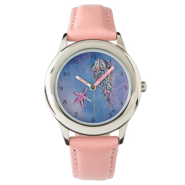 Montre *~* Enfants Aquarelle Plage Mer Jelly Poisson étoi (devant)