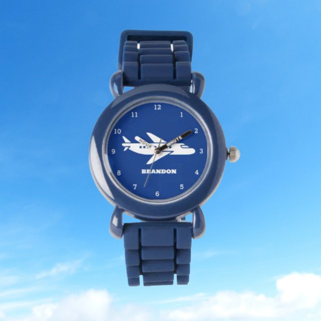 Montre Enfants Avion Garçons Bleu Nom personnalisé (Créateur téléchargé)