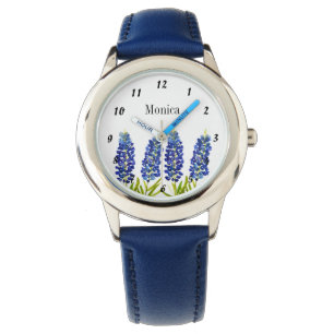 Montre Enfants Bluebonnets Texas Fleurs Nom Aquarelle