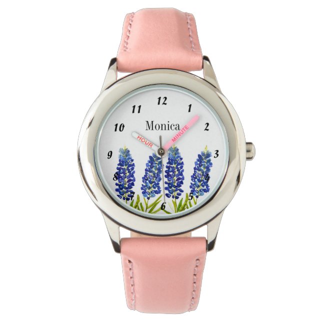 Montre Enfants Bluebonnets Texas Fleurs Nom Rose (devant)