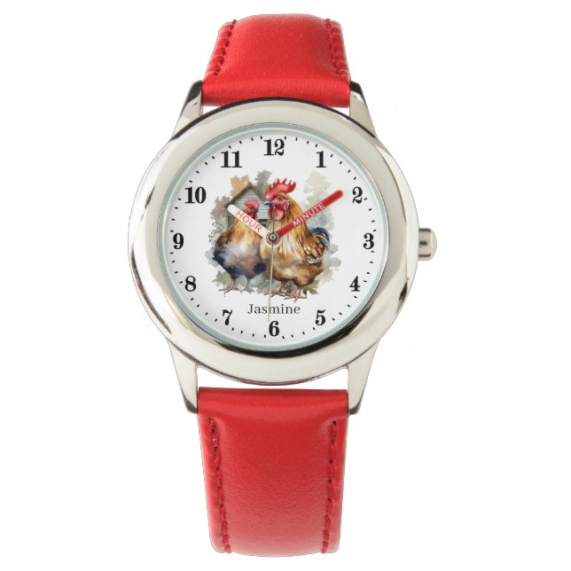 Montre Enfants cool amoureux de poulet au coq unisex ajou (devant)