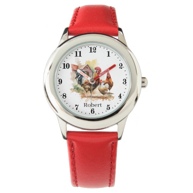 Montre Enfants cool amoureux de poulet au coq unisex ajou (devant)
