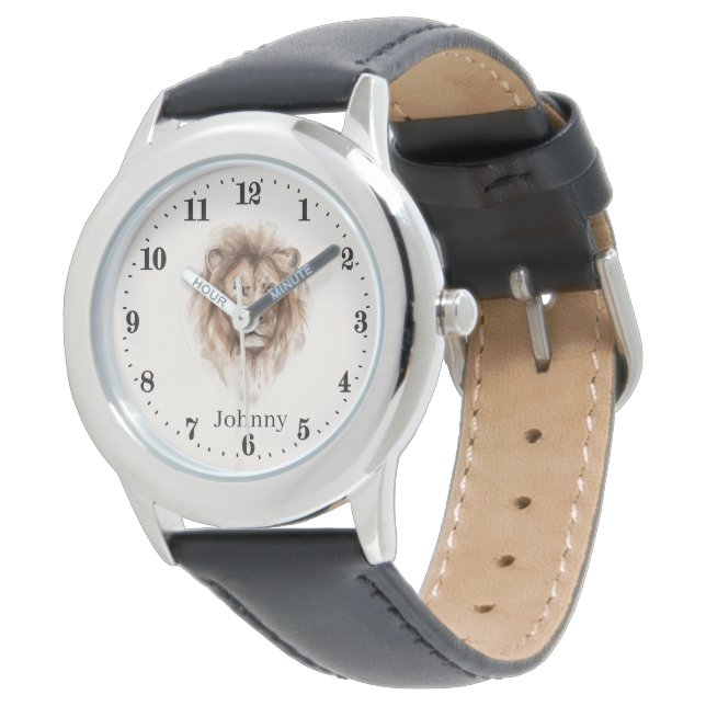 Montre Enfants cool unisex lion ajouter nom (Incliné)
