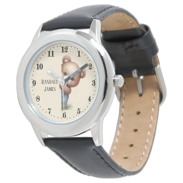 Montre Enfants cool unisex peeeen ours ajouter le nom (Incliné)