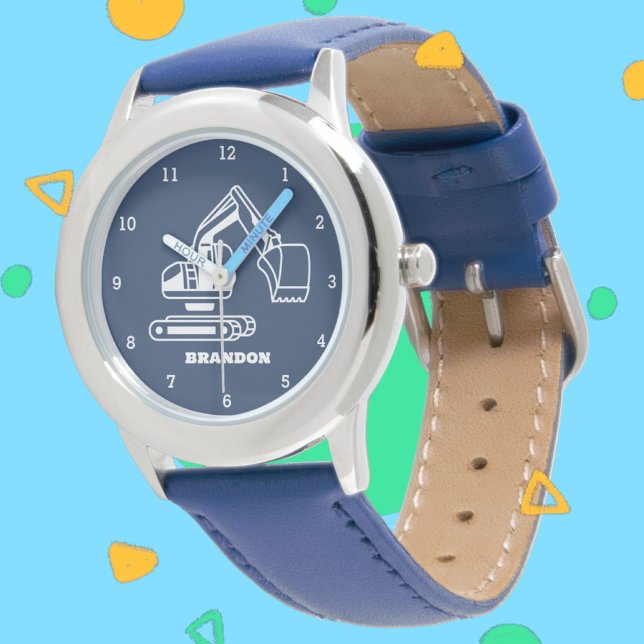 Montre Enfants Digger Boys Blue Nom personnalisé (Créateur téléchargé)