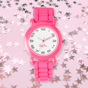 Montre Enfants Filles Moderne Chic Rose Nom personnalisé