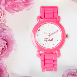 Montre Enfants Filles Moderne mignonne rose Nom personnal