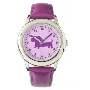 Montre Enfants filles pourpre Dachshund Temps d'apprentis