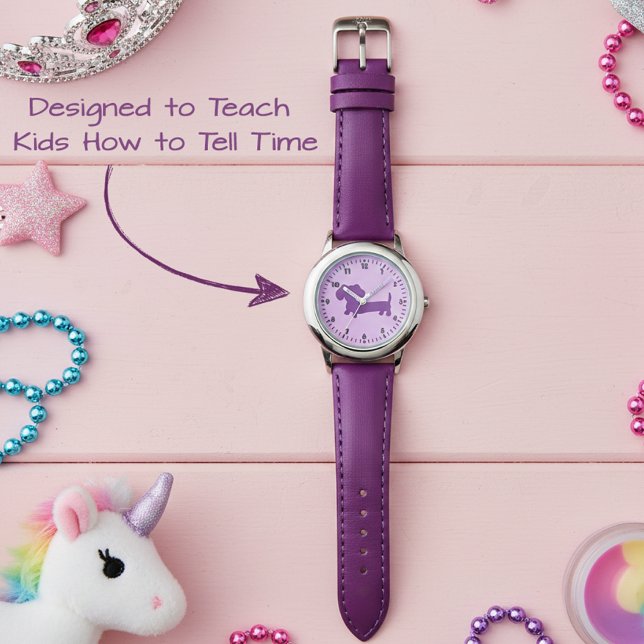 Montre Enfants filles pourpre Dachshund Temps d'apprentis (learn to tell time dachshund watch)
