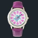 Montre Enfants filles rose & blanc coeurs de tortue poign<br><div class="desc">Art graphique enfants montre avec une aquarelle tortue art. Idéal pour les filles d'âge scolaire apprenant à lire une horloge comme des minutes et des heures. Aquarelle et design par Sarah Trett.</div>