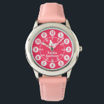 Montre Enfants filles rose & blanc nom complet bracelet<br><div class="desc">Les enfants de l'art graphique regardent avec un simple papillon blanc. Idéal pour les filles en âge d'aller à l'école apprenant à lire une horloge comme des minutes et des heures. Customisez avec l'exemple du nom complet de votre enfant : Tahlia Jackson.</div>
