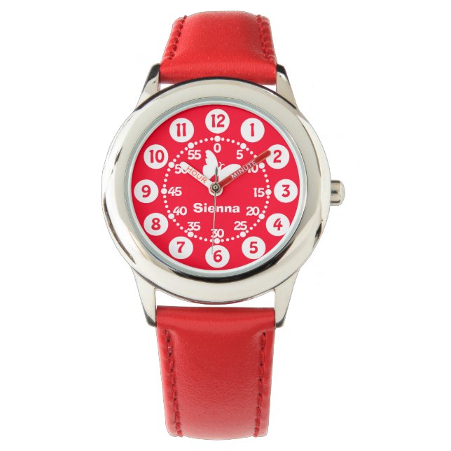 Montre Enfants filles rouge & blanc ajouter votre nom poi (devant)